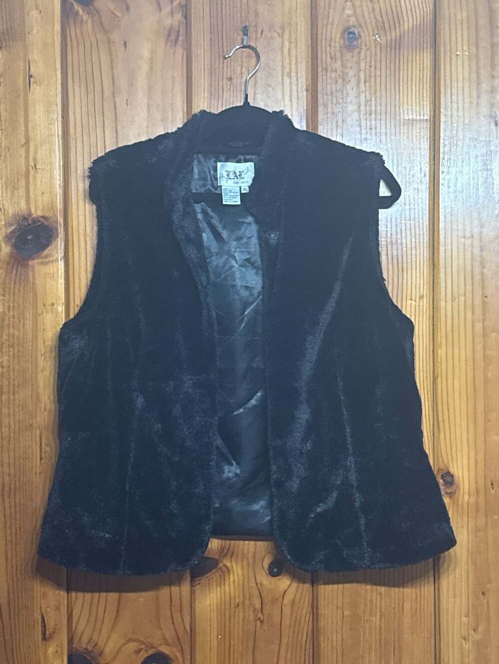 Live A Little Faux Fur Vest Size XL Black